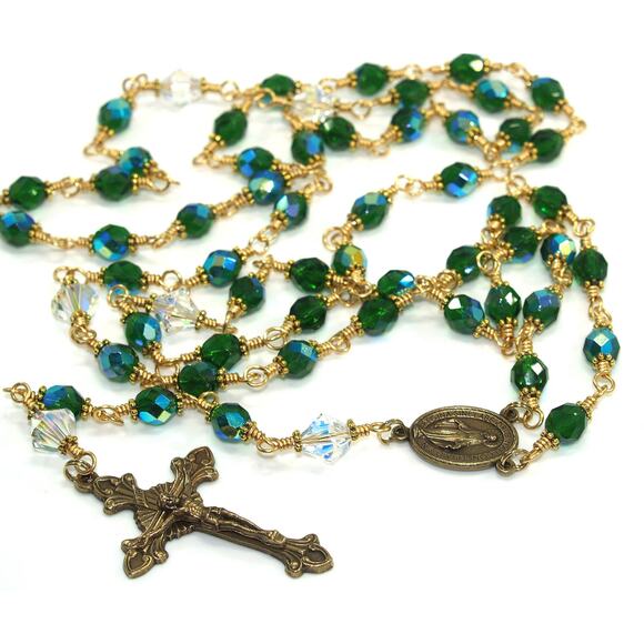 Hand-Made Five Decade Catholic Rosary, Golden Brass Wire Wrapped - Picture 3 of 10